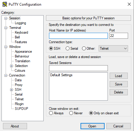 Настройка PuTTY