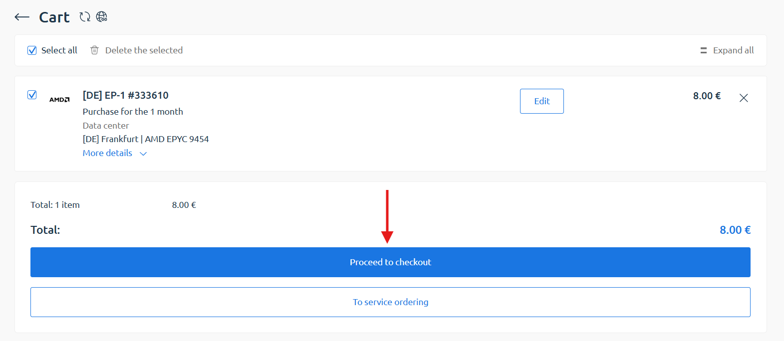 Proceed to checkout button