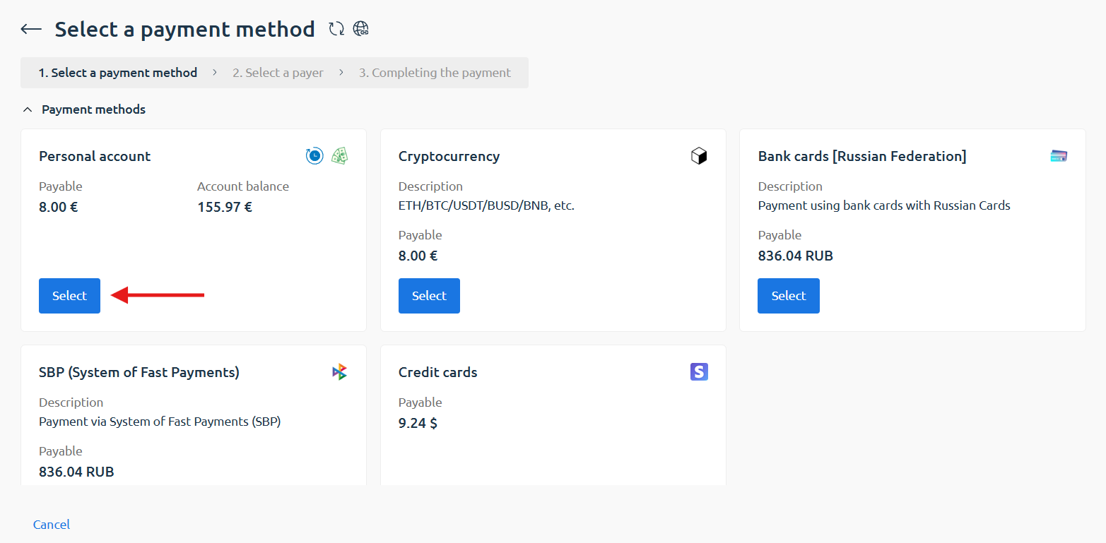 Select payment method