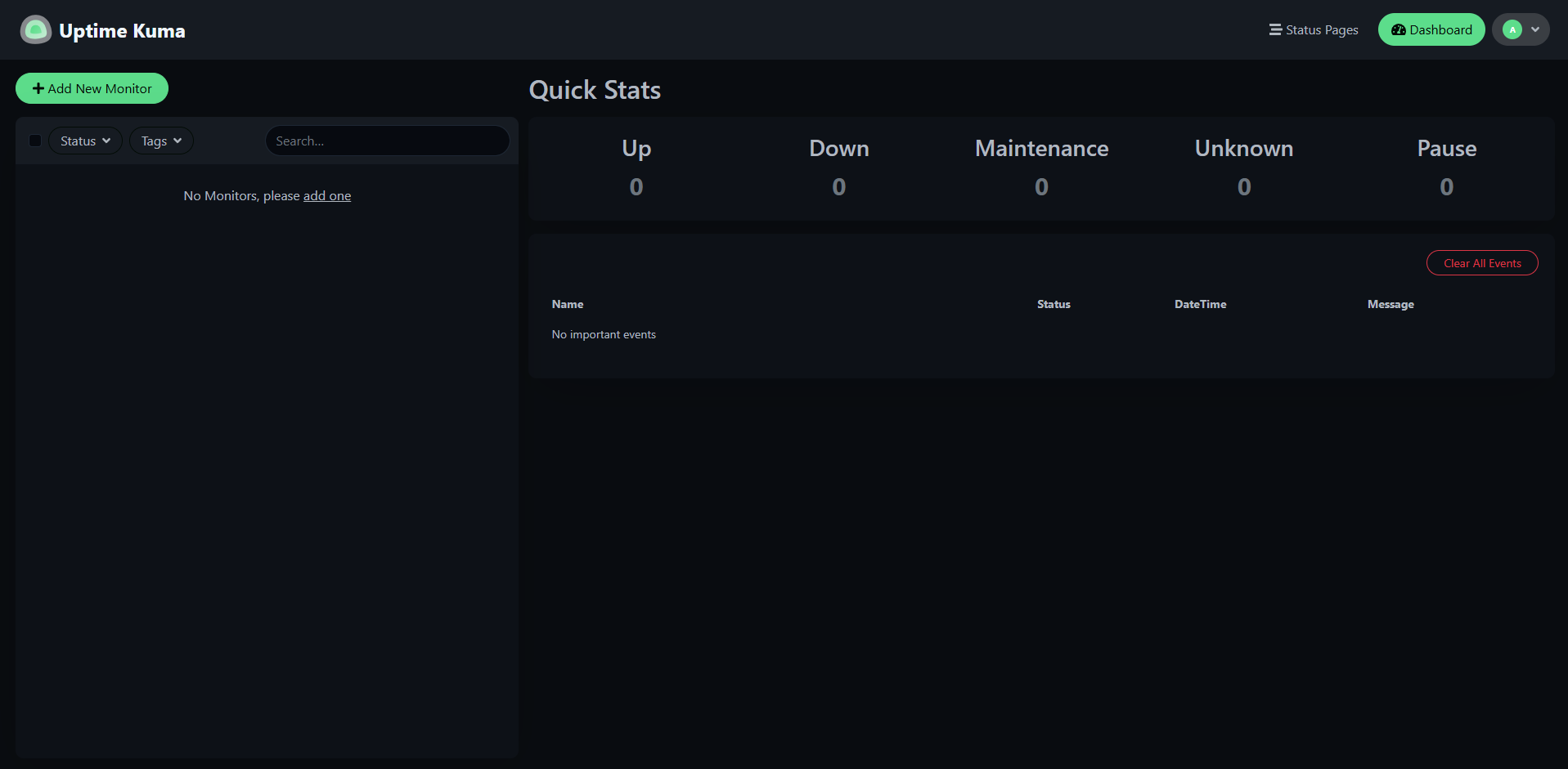 Main dashboard